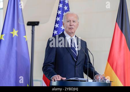 Staatsbesuch des amerikanischen Präsidenten, Joseph R. Biden Jr. Besuch des Präsidenten der Vereinigten Staaten von Amerika, Joseph R. Biden Jr., in Deutschland. Presseerklärungen des amerikanischen Präsidenten im Bundeskanzleramt Berlin Berlin GER *** Staatsbesuch des Präsidenten der Vereinigten Staaten von Amerika, Joseph R Biden Jr. Besuch des Präsidenten der Vereinigten Staaten von Amerika, Joseph R Biden Jr. In Deutschland Presseerklärungen des amerikanischen Präsidenten im Bundeskanzleramt Berlin GER Stockfoto