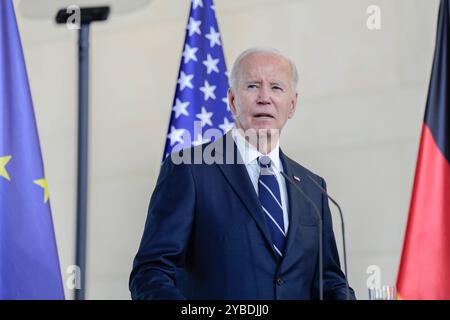 Staatsbesuch des amerikanischen Präsidenten, Joseph R. Biden Jr. Besuch des Präsidenten der Vereinigten Staaten von Amerika, Joseph R. Biden Jr., in Deutschland. Presseerklärungen des amerikanischen Präsidenten im Bundeskanzleramt Berlin Berlin GER *** Staatsbesuch des Präsidenten der Vereinigten Staaten von Amerika, Joseph R Biden Jr. Besuch des Präsidenten der Vereinigten Staaten von Amerika, Joseph R Biden Jr. In Deutschland Presseerklärungen des amerikanischen Präsidenten im Bundeskanzleramt Berlin GER Stockfoto