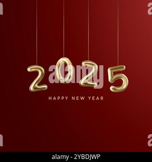 Happy New Year 2025 glänzender Hintergrund mit Vektor New Year 2025 Textdesign. Vektordesign für das neue Jahr 2025 mit realistischen 3D-Zahlen. Stock Vektor