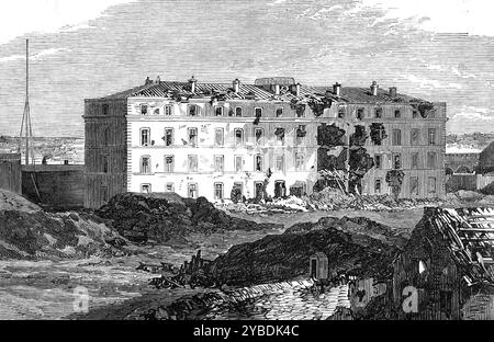 Die Ruinen rund um Paris: Kaserne, Fort Vanves, 1871. Gravur einer Skizze, die unmittelbar nach dem Ende der preußischen Belagerung entstanden ist, als diese Stellungen gerade von den französischen Truppen, die Paris gegen den ausländischen Feind verteidigten, aufgegeben worden waren und bevor sie von den Roten republikanischen oder kommunistischen Kräften besetzt wurden. Aus Illustrated London News, 1871. Stockfoto