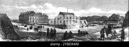 Die Ruinen rund um Paris: Das Innere von Fort Issy, 1871. Gravur einer Skizze, die unmittelbar nach dem Ende der preußischen Belagerung entstanden ist, als diese Stellungen gerade von den französischen Truppen, die Paris gegen den ausländischen Feind verteidigten, aufgegeben worden waren und bevor sie von den Roten republikanischen oder kommunistischen Kräften besetzt wurden. Aus Illustrated London News, 1871. Stockfoto