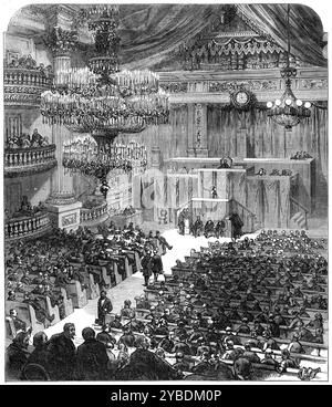 Die Nationalversammlung in Bordeaux diskutierte die Friedensbedingungen, 1871. Deutsch-Französischer Krieg. Abbildung der Nationalversammlung "...im Salon des Großen Theaters abgehalten". Aus Illustrated London News, 1871. Stockfoto