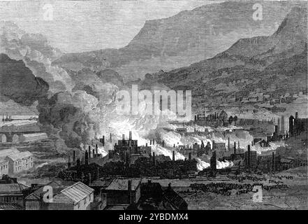 Großes Feuer in Port Lyttelton, Canterbury, Neuseeland, 1871. Kupferstich aus einem Foto von Mr. S. Bashford aus Christchurch. "Die Seehafenstadt Lyttelton in der Nähe von Christchurch, der Hauptstadt der Provinz Canterbury, auf der Mittleren Insel Neuseelands - die südlichste der beiden großen Inseln, aus denen die bewohnten Siedlungen bestehen - wurde am 24. Oktober [1870] durch einen Brand in den Hauptstraßen stark beschädigt. Das Feuer begann in der Nacht in einem Spirituosenladen neben dem Queen's Hotel in London-Street, von wo aus ein starker Nordostwind es über den Gebäudeblock in Richtung Norwic trieb Stockfoto