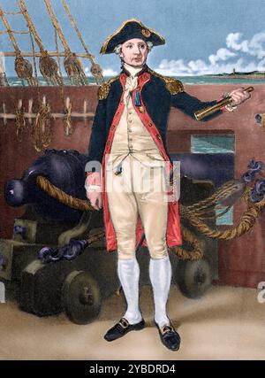 John Paul Jones, schottisch-amerikanischer Marinekommandant, 19. Jahrhundert. Jones (1747–1792) war der erste Kriegsheld der Vereinigten Staaten, Vater der US Navy und der einzige Marineoffizier, der während des Amerikanischen Unabhängigkeitskrieges eine Goldmedaille des Kongresses erhielt. (Farbiger Schwarzweiß-Druck). Stockfoto