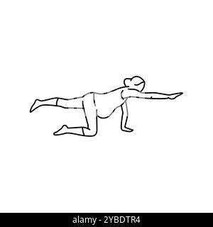 Vogel-Hund-Pose für schwangere Frauen Line Icon. Übungen für Schwangere. Vektorisoliertes Element. Bearbeitbare Kontur. Stock Vektor
