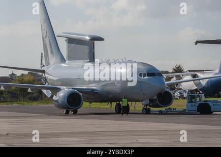 RAF Boeing E-7A Wedgetail AEW1 am Southend Airport, wurde von Satys in den Farben der Royal Air Force lackiert. Es ist die erste von drei AEW-Flugzeugen Stockfoto