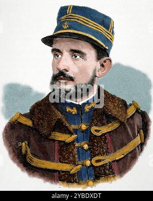 General Jean-Baptiste Marchand, 1899. Porträt von Marchand (1863–1934), französischer Offizier und Entdecker in Afrika. Aus "La Ilustracion Artistica" (Künstlerische Illustration), 1899. (Farbiger Schwarzweiß-Druck). Stockfoto