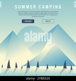 Sommercamping und Outdoor-Freizeitvorlage. Konzept-Website-Design für Reisebüros Stock Vektor