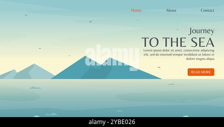 Banner mit mediterraner Landschaft im Sommer. Illustration eines Reisebüros im Vintage-Stil Stock Vektor