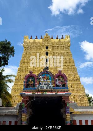 Torturm des Thanumalayan Tempels, auch Sthanumalayan Tempel genannt, befindet sich in Suchindram im Bezirk Kanyakumari von Tamil Nadu, Indien. De Stockfoto