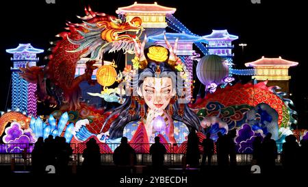 Arcadia, USA. Oktober 2024. Besucher besuchen die Los Angeles Lantern Art Expo 2024 in Arcadia, Los Angeles County, Kalifornien, USA, am 17. Oktober, 2024. die Los Angeles Lantern Art Expo 2024 wurde am Mittwochabend eröffnet und zeigt die traditionelle chinesische Kultur mit mehr als 60 Laternen-Ausstellungen, kulturellen Darbietungen und chinesischer Küche. Quelle: Qiu Chen/Xinhua/Alamy Live News Stockfoto