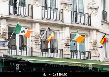 The O' Reilly's Irish Pub mit Flagge aus Belgien und Irland im Stadtzentrum von Brüssel, Belgien, 16. Oktober 2024 Stockfoto