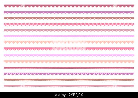 Kollektion Mit Rosafarbenem, Gewelltem Papierrahmen Oder Trennwand Am Rand Isoliert Stock Vektor