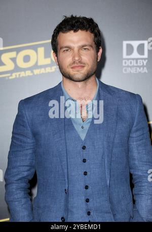 Alden Ehrenreich bei der Premiere von Disney Pictures und Lucasfilms Solo: A Star Wars Story, die am 10. Mai 2018 im El Capitan Theatre in Hollywood, USA, stattfand. Stockfoto