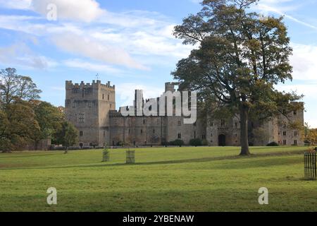 Raby Castle ist eine mittelalterliche Burg in der Nähe von Staindrop im County Durham, England, inmitten eines 200 Hektar großen Hirschparks. Stockfoto