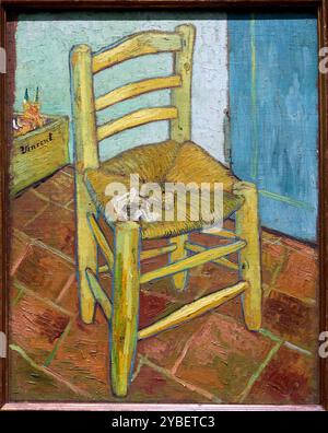 Van Gogh's Chair, 1888, Vincent Van Gogh (1853-1890), Poets & Lovers Exhibition, National Gallery, London, Großbritannien. Stockfoto