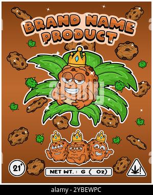 Cartoon-Kekse mit Cannabisblatt, entworfen für Logo, Etikett oder Verpackung. Produktmarkierung in der Cannabisindustrie, insbesondere für essbare Produkte, o Stock Vektor