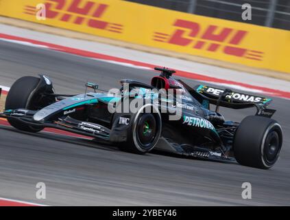 Austin, Texas, USA, 18. Oktober 2024. F1-Fahrer #63 GEORGE RUSSELL Mercedes AMG Petronas F1 Team in Turn 15 während des Aufwärmens (Bild: © Hoss McBain/ZUMA Press Wire) NUR REDAKTIONELLE VERWENDUNG! Nicht für kommerzielle ZWECKE! Stockfoto