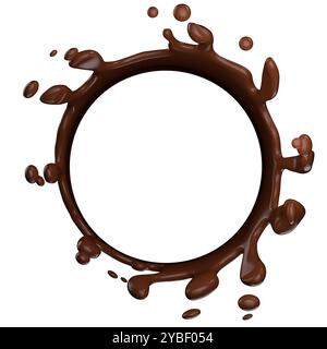 Kaffee rund Spritzer isoliert auf weißem Hintergrund. 3D-Rendering. Stockfoto