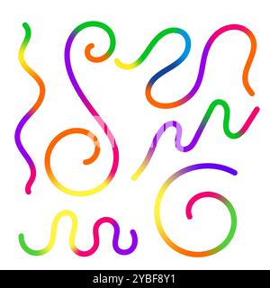 Vektor Abstrakt Farbige Verlaufsformen Festgelegt. Verwirrte Konstruktionselemente. Grafik mit Wellenlinien in Regenbogenfarben. Buntes Fluidwellenmuster. Stock Vektor