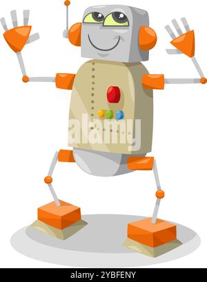 Cartoon i Illustration eines glücklichen Roboters oder einer android-Fantasy-Figur Stock Vektor