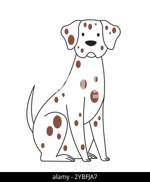 Niedlicher, minimalistischer Hund. Weiße dalmatiner sitzen. Niedliches Haustier und Haustier. Welpe der Luxusrasse. Niedliches Doggy mit Punktmuster. Linearer Vektor Stock Vektor