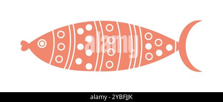 Fische mit abstraktem Muster. Roter Fisch mit abstraktem minimalistischem Ornament. Unterwassertier, nautisches Leben. Grafikelement für Website. Flacher Vektor Stock Vektor