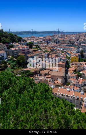 Blick auf Lissabon von der Spitze des „Convento da Graca“ [Kloster von Graca]. Stockfoto
