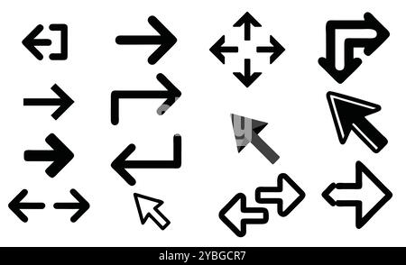 Pfeile Set Icons Pfeilvektorsammlung Pfeil Cursor Moderne einfache Pfeile Play-Taste. Stock Vektor