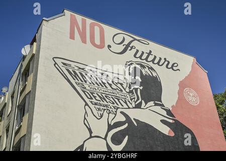 Fototapete mit dem Titel KEINE Zukunft von Shepard Fairey aka Obey Giant, Schwerinstrasse, Schöneberg, Tempelhof-Schöneberg, Berlin, Deutschland, Europa Stockfoto