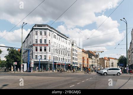 Berlin, 27. Juli 2019: Straßenansicht am Rosenthaler Platz im Scheunenviertel, Berlin Mitte. Es ist eines der ältesten und charismatischsten Viertel Stockfoto