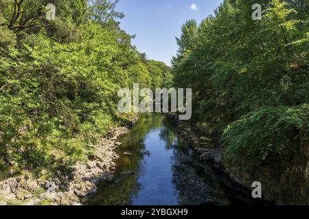 Der Pennine Way und der River Tees zwischen Low Force und High Force in der Nähe von Bowlees, County Durham, England, Großbritannien Stockfoto