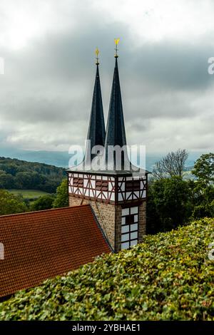 Reisen Sie entlang der Landesgrenze zwischen Hessen und Thüringen im wunderschönen Eichsfeld zum Schloss Hanstein bei Bornhagen - Thüringen - Deutsch Stockfoto