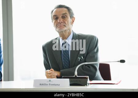 Mailand, Italien. Juli 2024. Attilio Fontana nimmt am 19. Juli 2024 an der Unterzeichnung des Memorandum of Understanding zwischen Regione Lombardia und Eni Spa im Palazzo Lombardia in Mailand Teil (Foto: Alessandro Bremec/NurPhoto). Quelle: NurPhoto SRL/Alamy Live News Stockfoto