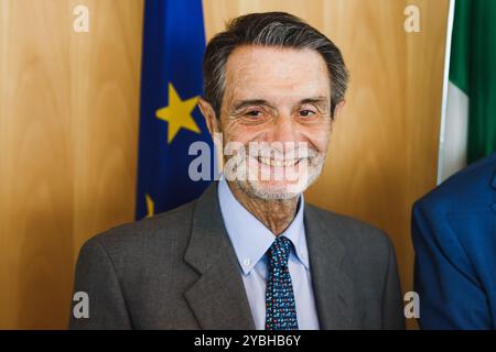 Mailand, Italien. Juli 2024. Attilio Fontana nimmt am 19. Juli 2024 an der Unterzeichnung des Memorandum of Understanding zwischen Regione Lombardia und Eni Spa im Palazzo Lombardia in Mailand Teil (Foto: Alessandro Bremec/NurPhoto). Quelle: NurPhoto SRL/Alamy Live News Stockfoto