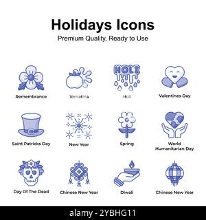 Hochwertige Symbole für Feiertage, die auf Websites und mobilen Apps verwendet werden können Stock Vektor