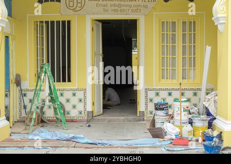 Umbauarbeiten, Malerei an der Tür der Peranakan Häuser in Singapur, Katong-Joo Chiat, Koon Seng Road, Stockfoto