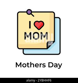 Das einzigartige und trendige Mothers Day Icon Design, i love Mom on Haftnotizen Stock Vektor