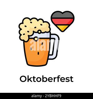 Erstaunliche und einzigartige Ikone des oktoberfestes im trendigen Design-Stil, Bierglasvektor Stock Vektor