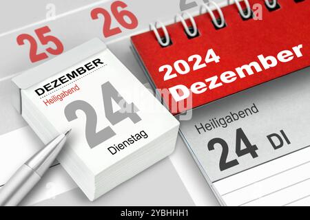 Deutscher Kalender 2024. Dezember 24. Heiligabend Dienstag Stockfoto