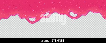 Realistischer, tropfender, pinkfarbener 3D-Schleim mit Glitzer auf transparentem Hintergrund. Stock Vektor
