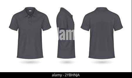Poloshirts in grauer Farbe, realistisches Illustrationsset Stock Vektor