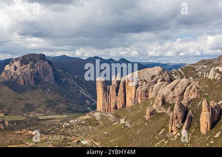 Mallos de Riglos, Riglos, Huesca, Spanien Stockfoto