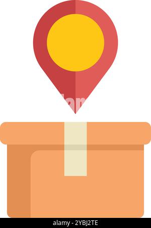Die Positionsnadel zeigt auf einen Karton und symbolisiert die Paketverfolgung in Logistik- und Zustelldiensten Stock Vektor