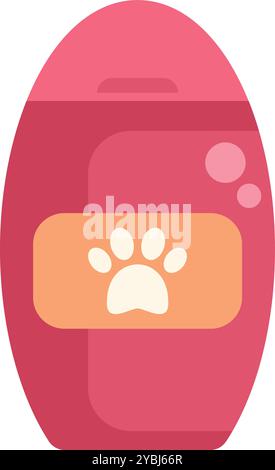 Pinkfarbene Plastikflasche mit Haustier-Shampoo für Katzen und Hunde, mit weißem Pfotenaufdruck, die Hygiene und Pflege für pelzige Begleiter fördert Stock Vektor