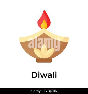 Diwali Dekoration, wunderschön gestaltete Ikone der Öllampe im modernen Design-Stil Stock Vektor