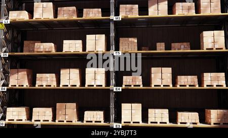 Im Small Warehouse, 3D-Illustrationshintergrund für Werbung und Tapeten in Gebäude- und Lagerhausszene. 3D-Rendering im dekorativen Konzept. Stockfoto