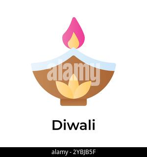 Diwali Dekoration, wunderschön gestaltete Ikone der Öllampe im modernen Design-Stil Stock Vektor