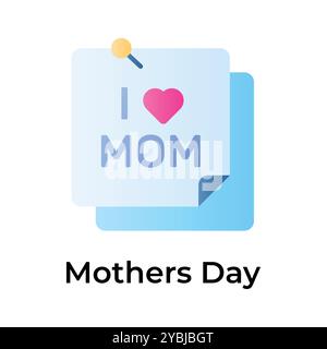 Das einzigartige und trendige Mothers Day Icon Design, i love Mom on Haftnotizen Stock Vektor