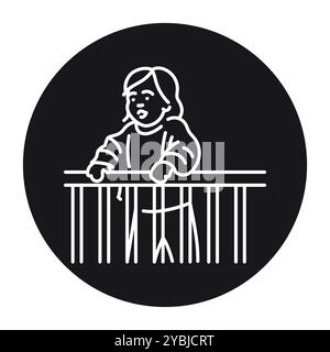 Laufstall des Babys mit einem Kind in der Linie. Vektorisoliertes Element. Bearbeitbare Kontur. Stock Vektor